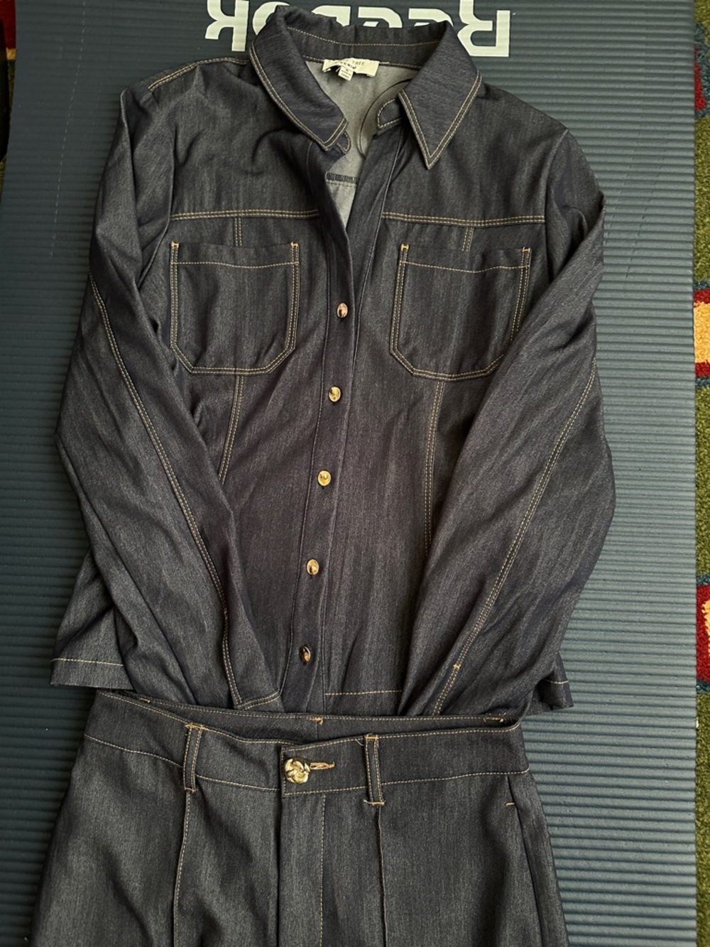 Dark Denim Button-Up Shirt and Pants Set